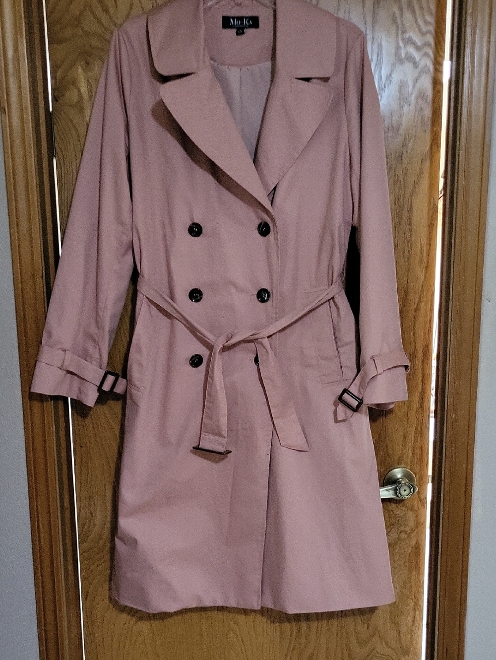Alo Ka Blush Pink Double-Breasted Trench Coat with Waist Tie